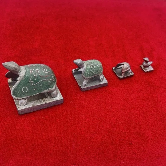 SET OF 4 VINTAGE RARE ANTIQUE OPIUM SCALE WEIGHTS Chinese 3 turtles 1 duck - Picture 2 of 9
